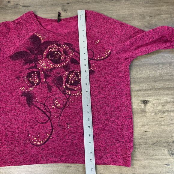 Hybrid Apparel Womens Sweatshirt Sz XXL Long Sleeve Floral Embellished Rose Red - Picture 4 of 8